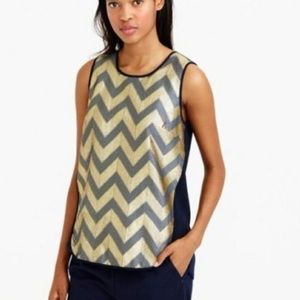 J. Crew Navy + Gold Chevron Sleeveless Blouse